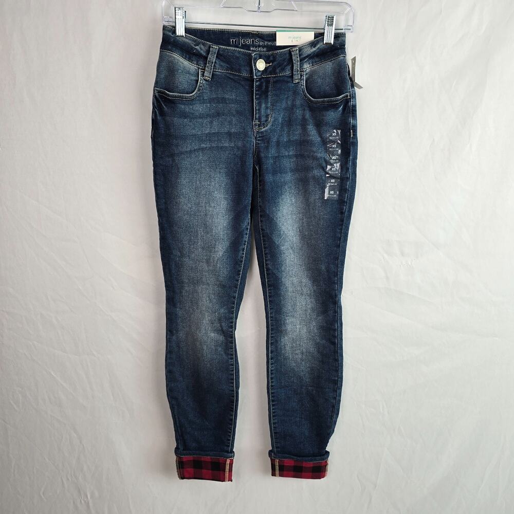 Maurices M Jeans by Super Soft Mid Rise Plaid Cuffed Jegging Women's XS NWT
